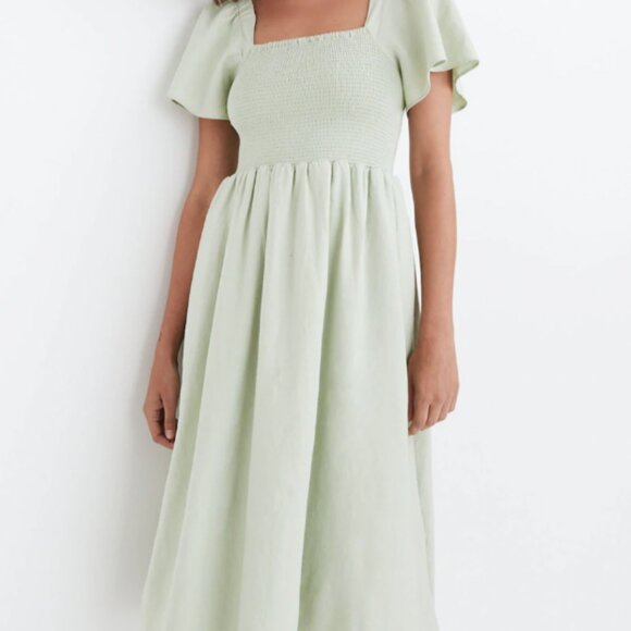 Madewell | Linen-Blend Lucie Smocked Midi Dress | Sage Green | 3XL - Picture 4 of 8